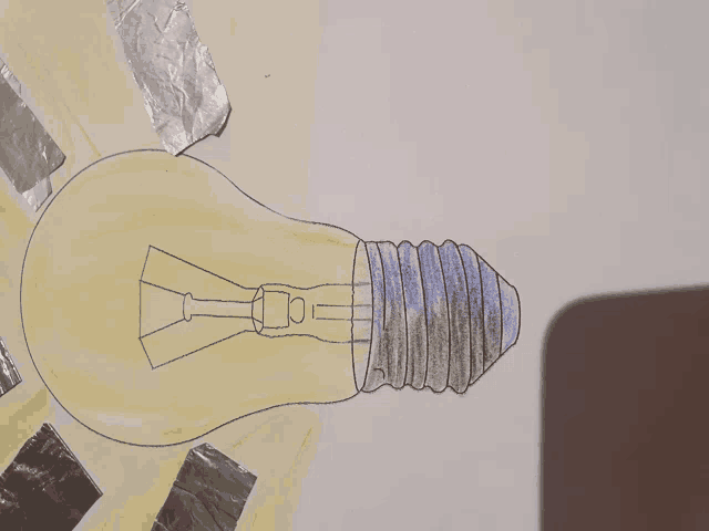 a drawing of a light bulb with a blue border