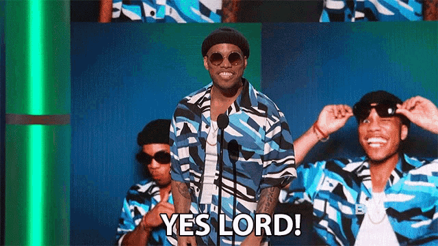 a man in a camouflage shirt is giving a speech and says yes lord