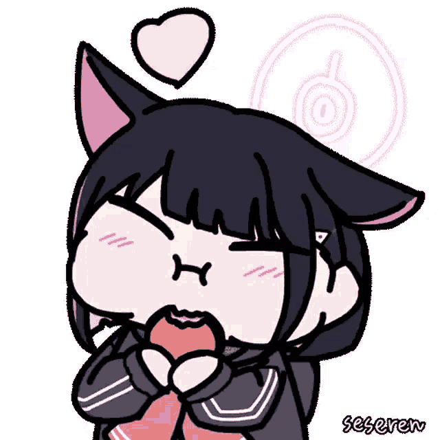 a cartoon drawing of a girl with cat ears and a heart above her head