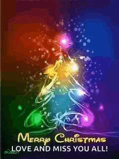 a merry christmas love and miss you all card with a rainbow christmas tree