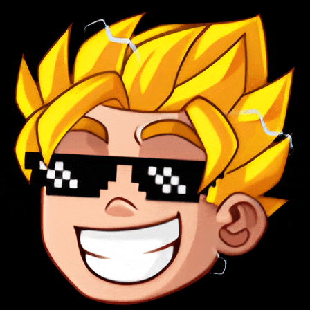 a cartoon character is wearing sunglasses and smiling with a black background
