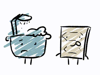 a drawing of a bathtub with a sad face
