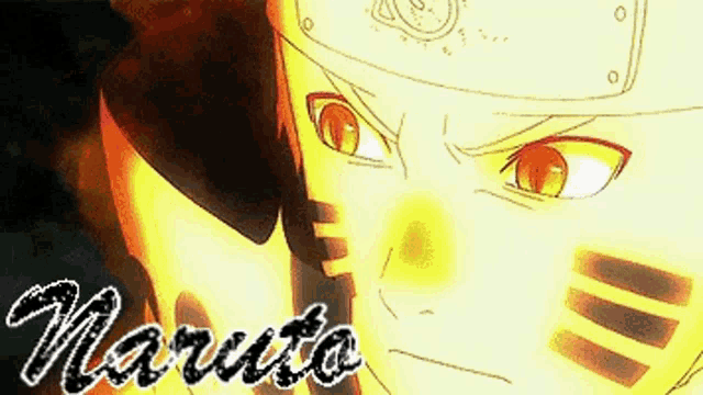 a close up of a person 's face with the name naruto written below it