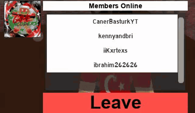 a screenshot of a video game with a red button that says leave .