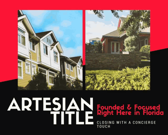an ad for artesian title shows a row of houses