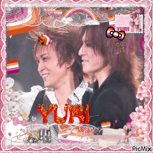 a picture of two men with yuri written on the bottom