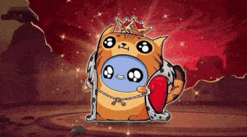 a cartoon cat wearing a crown and holding a red heart
