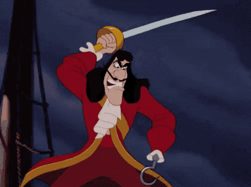 a cartoon character is holding a sword in his hand