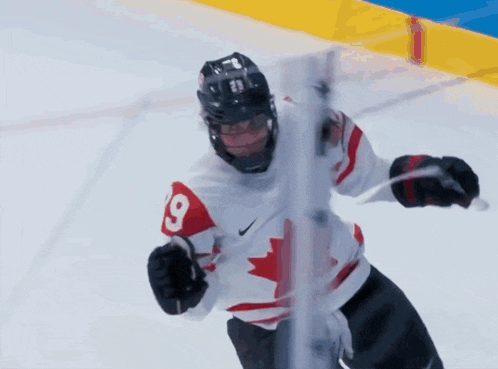 a hockey player wearing a number 9 jersey