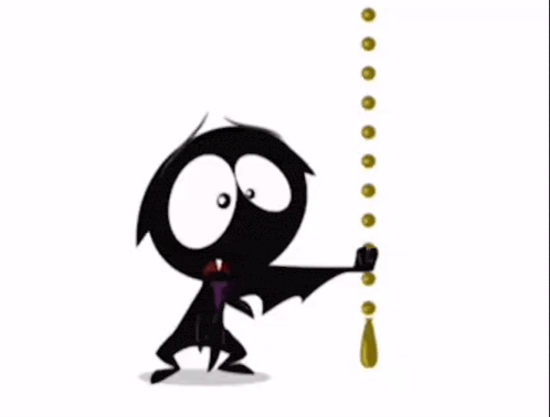 a cartoon cat is standing next to a string with a drop of liquid coming out of it