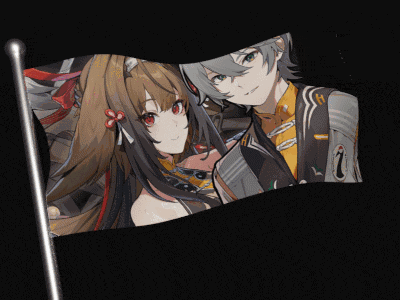 a black flag with a picture of a boy and girl on it