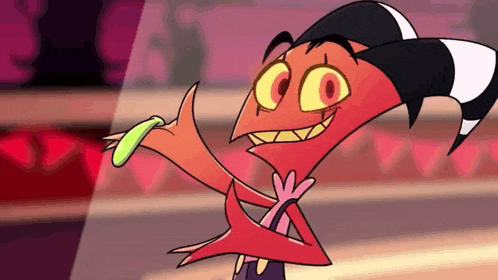 a cartoon character is holding a green object and smiling .