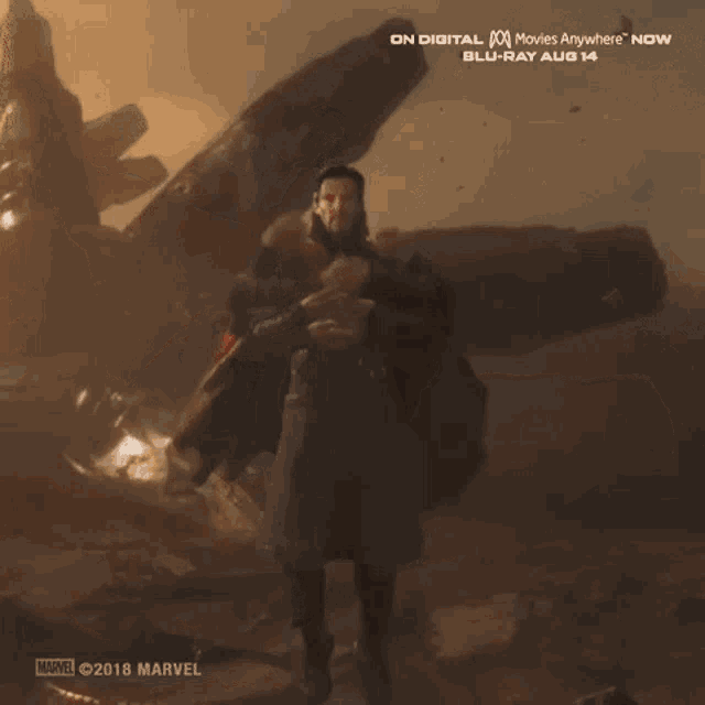 doctor strange is holding a hammer in his hands in a scene from the movie avengers endgame .