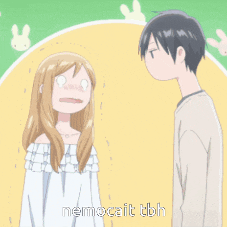 a boy and a girl are standing next to each other with the words nemocat tbh written on the bottom