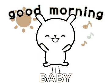 a cartoon rabbit is standing in front of a sun and says good morning baby .