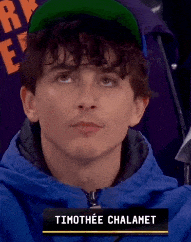 a close up of timothee chalamet wearing a green hat