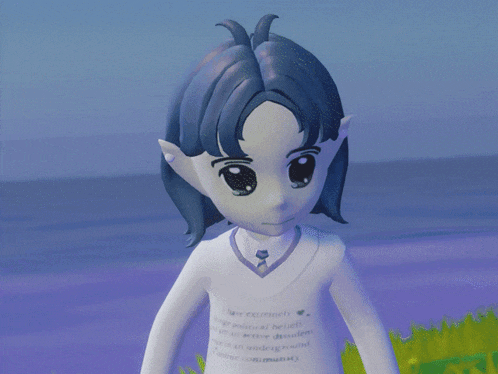 a cartoon character is standing in a field with a heart in the grass