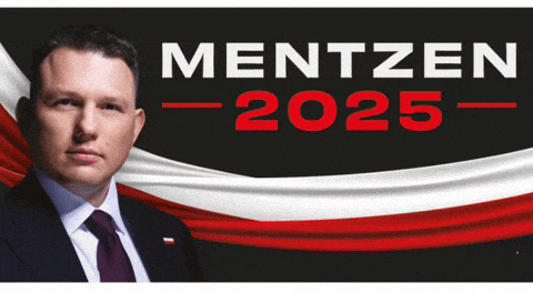 a man in a suit and tie is standing in front of a poster that says mentzen 2025