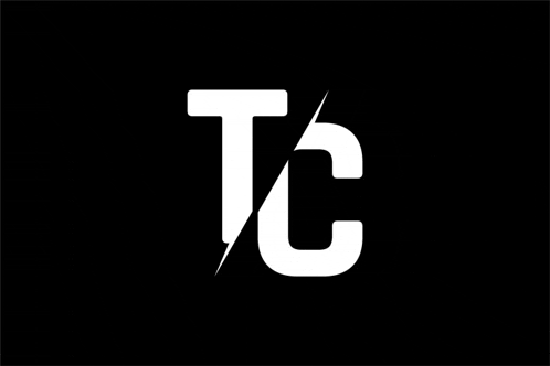 a white letter tc with a lightning bolt on a black background .