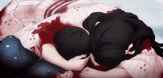a drawing of a person laying on the ground with blood on their clothes