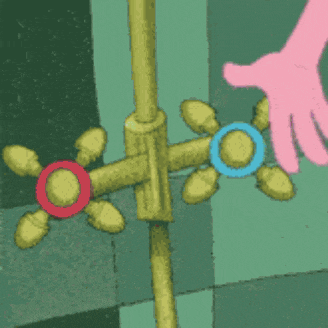 a pink panther is taking a shower in a bathtub .