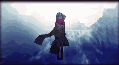a girl with a scarf around her neck is standing in the water