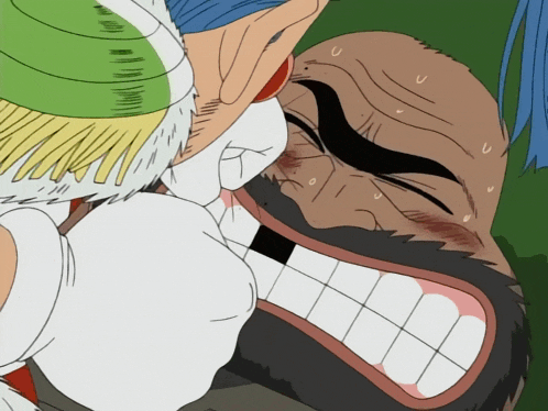 a close up of a cartoon character 's face with a huge mouth