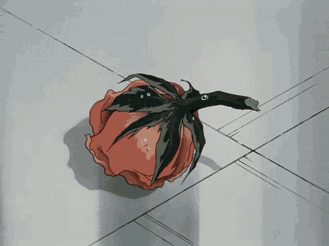 a cartoon drawing of a rose with a needle sticking out of it