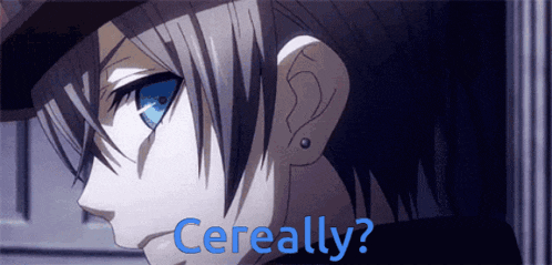 a close up of a person 's face with the words cereally written on it