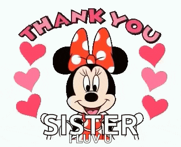 a cartoon of minnie mouse with a red bow and hearts around her .