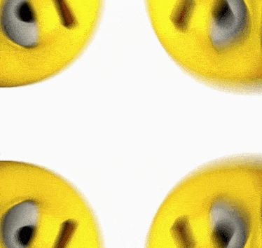 four yellow smiley faces are moving in a circle on a white background