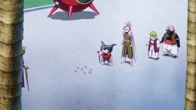 a group of cartoon characters standing in front of a red space ship