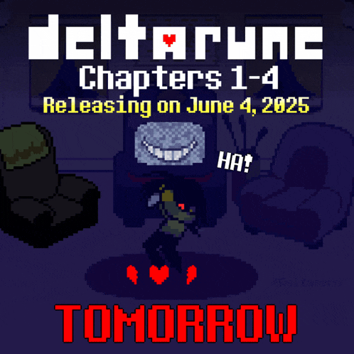 a pixel art advertisement for deltarunc chapters 1-4