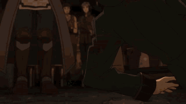 a cartoon of a man laying on the ground being held by another person