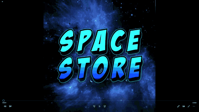 a logo for the space store is displayed on a dark background