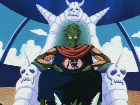 a cartoon character is sitting on a throne with two skulls on the side