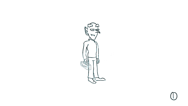 a black and white drawing of a man holding a box that says ' a ' on it