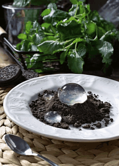 a white plate with a scoop of oreo cookies on top