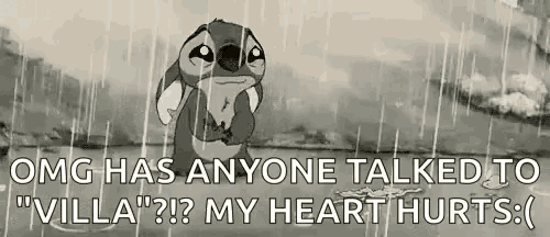 a black and white cartoon of stitch crying in the rain