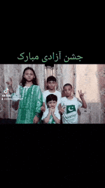 a group of children are posing for a picture in front of a window while wearing shirts that say pakistan