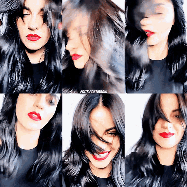 a collage of images of a woman with red lipstick and the words edits portirroni