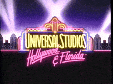 a neon sign for universal studios hollywood and florida is lit up