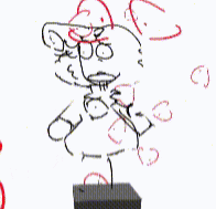 a drawing of a man with glasses and a red line around his head