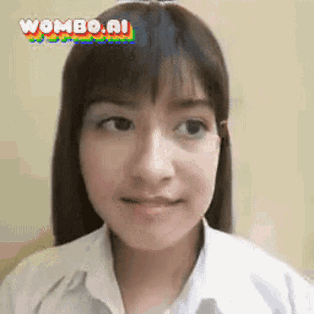 a close up of a woman 's face with the words wombo.ai on the top