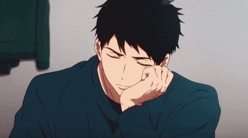 a man with his head resting on his hand in a cartoon