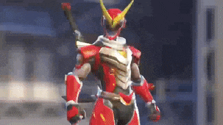 a robot with horns is standing in front of a building in a video game .