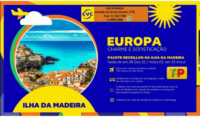 an advertisement for europa ilha da madeira shows a small town