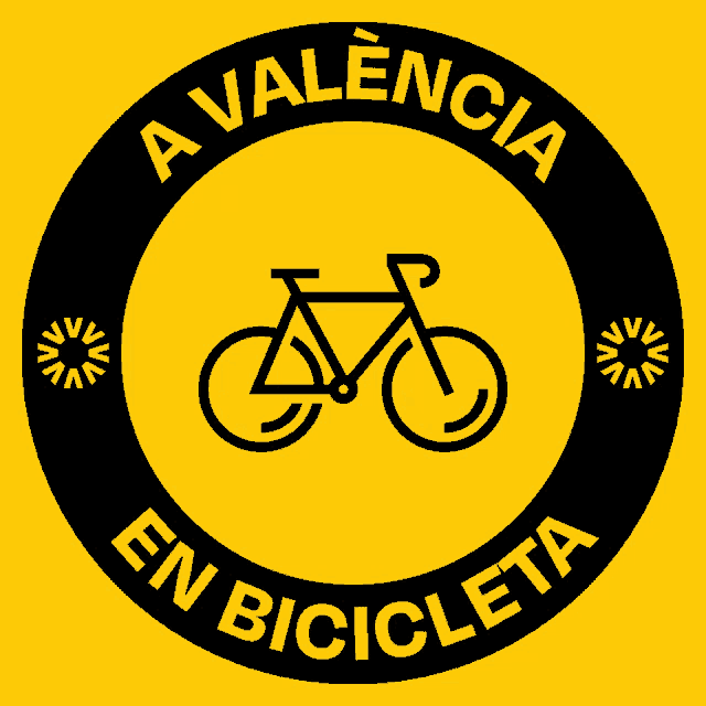 a yellow circle with the words a valencia en bicicleta inside