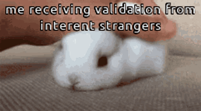 a person is holding a white object with the words " me receiving validation from inherent strangers " above it