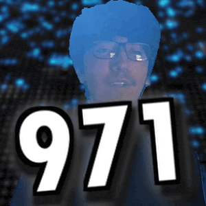 a man with glasses and the number 971